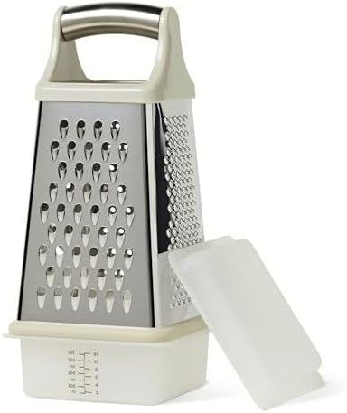 Amazon Basics Cheese Grater, 4-Sided Stainless Steel Box Grater with Measuring Container, Dishwasher-Safe