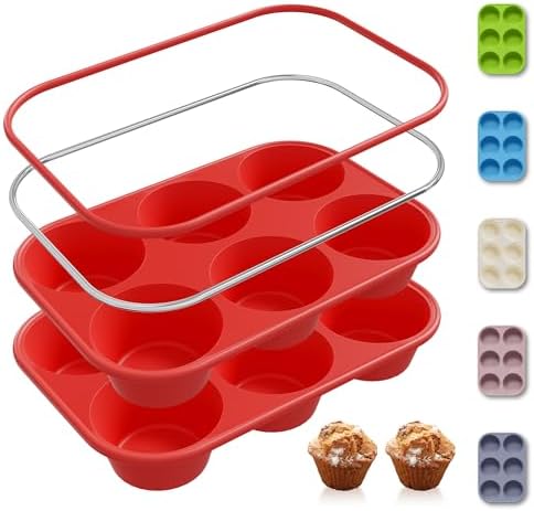2 Pack 6 Cups Silicone Mini Muffin Pan with Metal Reinforced Frame Silicone Molds Cupcake Cake Baking Pans Cookie Baking Chocoflan Cupcake Mold Cake Molds Kitchen Baking Mom Gift Home Essentials