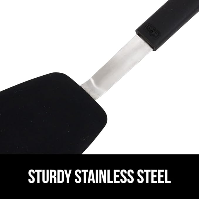 GORILLA GRIP Food Grade Flexible Silicone Spatula, Heat Resistant Head for Nonstick Frying Pan, Patented Soft Rubber Handle for Comfort, Non-Scratch Kitchen Turner, Flip Eggs Burgers, 11.6 in, Black