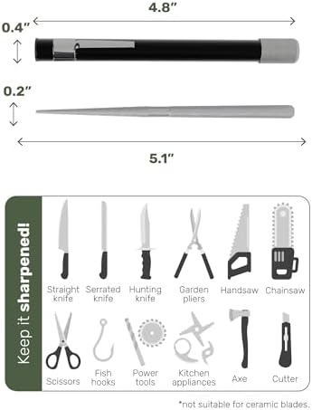 Wamery Serrated Knife Sharpener, Retractable Diamond Rod Pocket (Black)