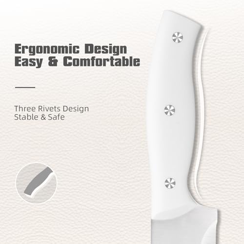 15-Piece White Kitchen Knife Set with Built-in Sharpening Stone, Ergonomic Triple Rivet Fixed Handles, Dishwasher Safe