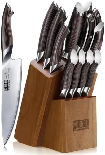 HOSHANHO 12PCS Knife Set with Block, Ultra Sharp Japanese Kitchen Knife Set