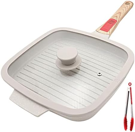 RANX INGST Griddle Pan with Lid, 10 Inch Non Stick Grill Pan, White