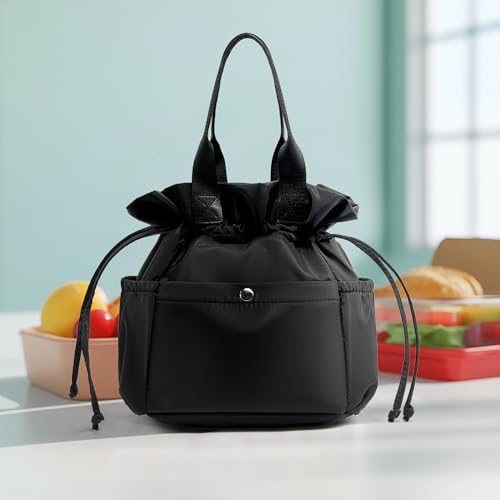 Yarnic Lunch Bag Women Insulated Lunch Box with Water Bottle Holder (Black)