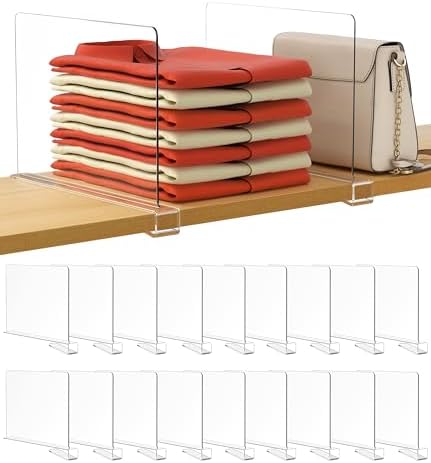 HBlife 18 Pack Clear Shelf Dividers, Vertical Purse Organizer for Closet Perfect for Sweater, Shirts, Handbags in Bedroom and Kitchen, Adjustable Acrylic Bookshelf for Organization
