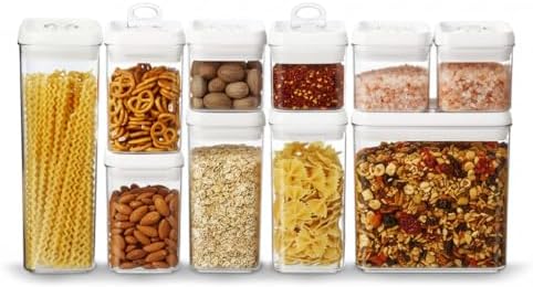 Felli Flip Tite Storage Container with 4 Inch Lid SQUARE & RECTANGLE, Air Tight Ring Seal Top Clear Acrylic Canister Jar, Spice Pasta Cereal Snack Pantry Organizer, Gift Set for Women (10pk, Variety)