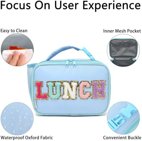 GYEUKHAM Insulated Lunch Box for School, Thermal Reusable Durable Freezable Lunch Bags for Kids Boys Girls Men Women - Small Soft Cooler Portable Lunch Tote Kit for Work Picnic Travel,Blue Alphabet