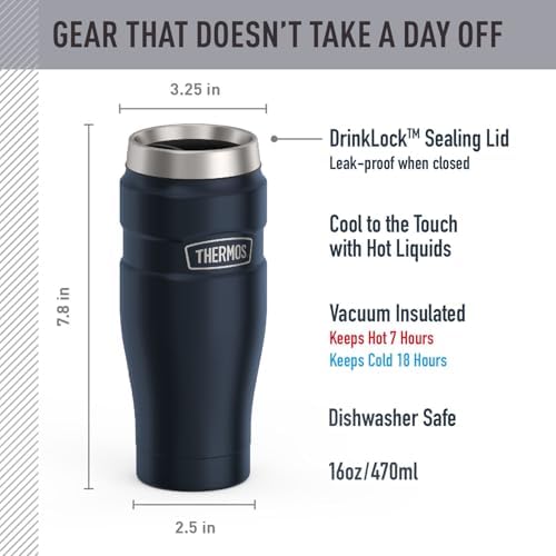 THERMOS Stainless King Stainless Steel Tumbler, 16oz, Midnight Blue