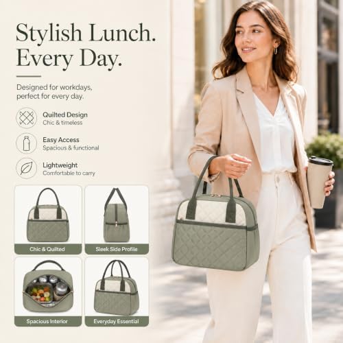 CAMTOP Lunch Box for Women Men Insulated Lunch Bag Lunch Tote Bag Leakproof Thermal Cooler Large Capacity for Travel Work School Picnic (Green White, Medium)