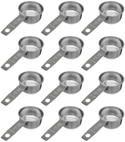 1/3 Cup Stainless Steel Measuring Cup | Sturdy Metal 80 ml | 80 cc | 3 oz | Single Cup for Wet and Dry Ingredients | Great for use as 1/3 Cup Dog Food Scoop - 12 PK