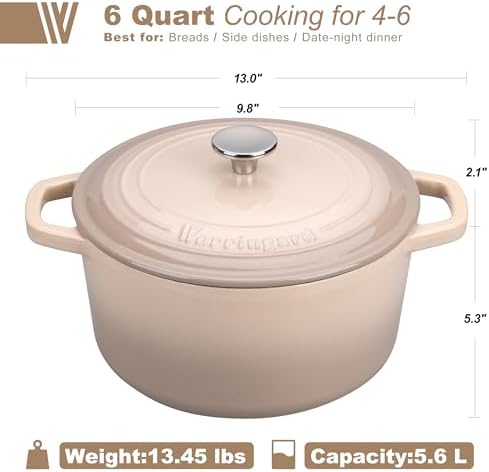 VORRINGARD Enameled Cast Iron Dutch Oven Pot with Lid, for Bread Baking, Round Bread Oven- include Sourdough Bread Baking Supplies Set, 6QT, Latte