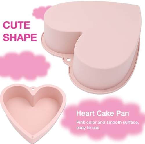 Alimat PluS 8 Inch Heart Shaped Cake Pans Set of 2 with Hanging Hole(Pink)