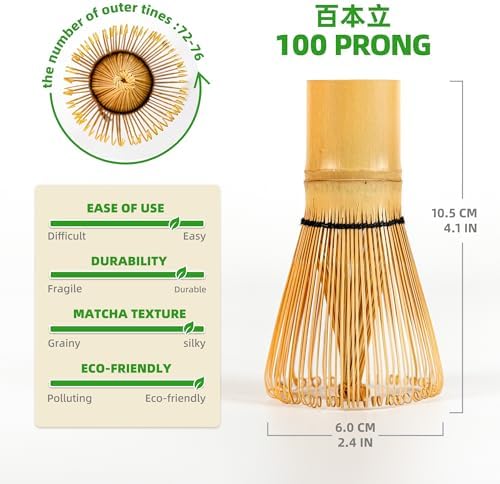 TEANAGOO Matcha Whisk Set,Bamboo Matcha Whisk (100 prongs) with Black Holder,6-PCS Traditional Starter Set,Scoop (Chashaku),Bamboo Chasen for Making Latte,Ceremony Accessory,Gife for Friend/Family