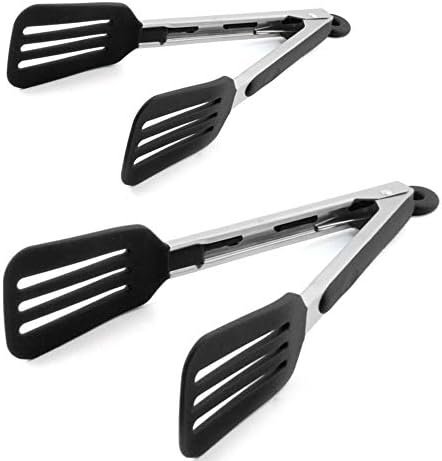 2 Pack Stainless Steel Silicone Cooking & Serving Tongs, 7 & 9 Inch