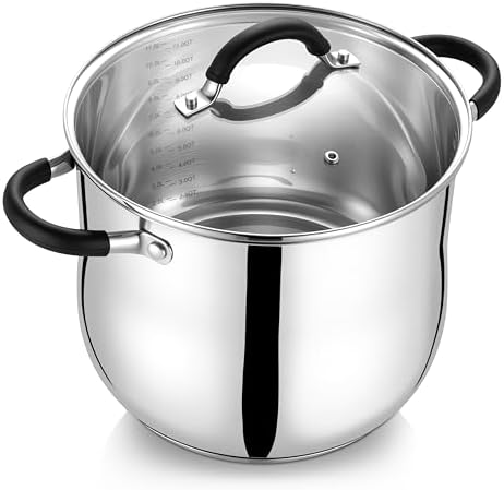 E-far 12 Quart Stock Pot with Lid, Stainless Steel Pot for Soup Simmering