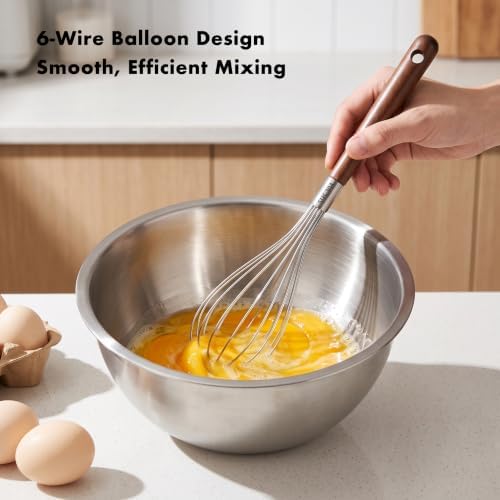 OYV Wooden Whisk 12 Inch, 304 Stainless Steel Wire Whisk with Walnut Handle
