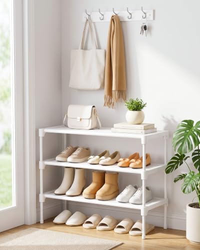 Kitsure Shoe Rack - Non-Woven Shoe Rack Shelf, Shoe Organizer for Closet, Entryway, Garage & Corridor, Stackable Shoe Shelves, 27.5" Wide - 3 Tier, White