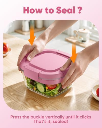 Canfanni Glass Salad Container, 56oz Bowl with Airtight Lids, Tray, Fork