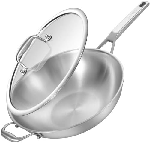 Inqibee 13 Inch Stainless Steel Wok with Lid, Detachable Handle