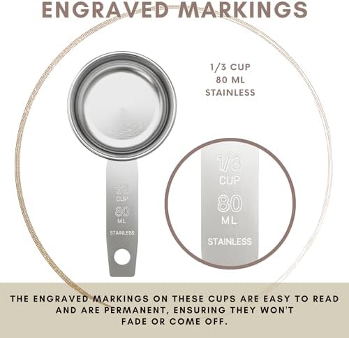 1/3 Cup Stainless Steel Measuring Cup | Sturdy Metal 80 ml | 80 cc | 3 oz | Single Cup for Wet and Dry Ingredients | Great for use as 1/3 Cup Dog Food Scoop - 12 PK