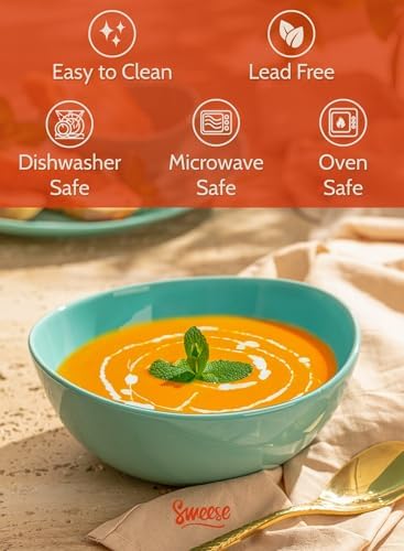 Sweese 18 oz Medium Porcelain Bowls - Set of 6 Shade of Blue Colored Serving Bowls for Soup, Salad, Pasta & Snacks