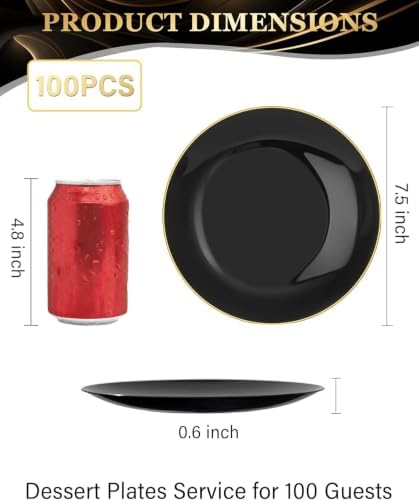 Nervure 100PCS Black Plastic Plates - 7.5″ Black Dessert Plates Disposable