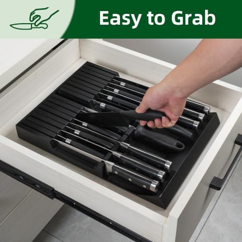 Utoplike Bamboo In-Drawer Knife Block Organizer, Drawer Knife Holder Black
