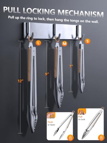 Stainless Steel Kitchen Tongs with Teeth Good Grip, 3Pcs Mud Color