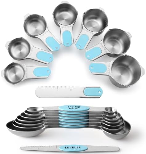 Spring Chef 15 Magnetic Measuring Cups & Spoons Set w/Levelers, Aqua Sky