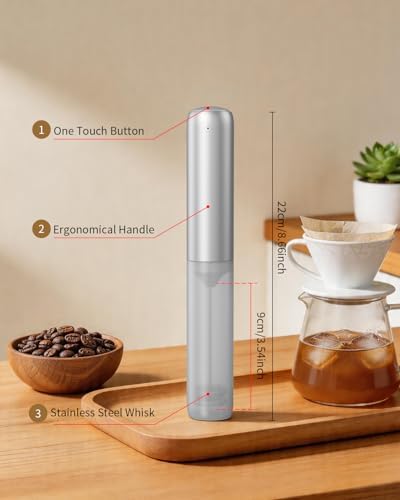 CIRCLE JOY Rechargeable Milk Frother Handheld, Dual Coil Whisk Head Electric Coffee Frother, Portable Hand Frother Wand Drink Mixer for Matcha Lattes Cappuccino, Kitchen Gifts, Silver