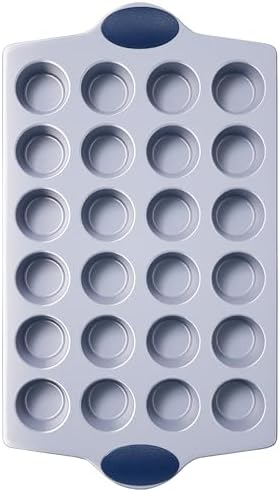 BRONYPRO 24-Cup Non Toxic Nonstick Ceramic Mini Muffin Pan & Cupcake Tin, PFOA & PFOA Free, Heavy Duty Rust-Resistant Aluminized Steel, Oven & Dishwasher Safe, Blue