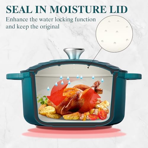 Umite Chef 7QT Enameled Cast Iron Dutch Oven with Lid & Cotton Potholders–Heavy-Duty Cookware for Bread Baking, Braising, Stews, Marinate, Cook(Emerald)