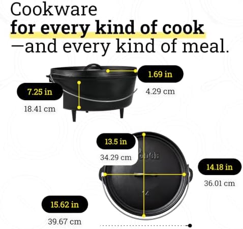 Lodge Pre-Seasoned Cast Iron Deep Camp Dutch Oven with Lid, 10 Quart