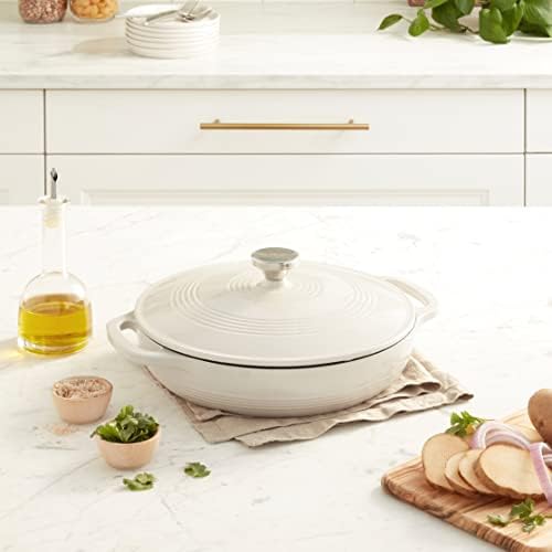 Lodge Essential Enamel Cast Iron Braiser, 3.6 Quart, Oyster White