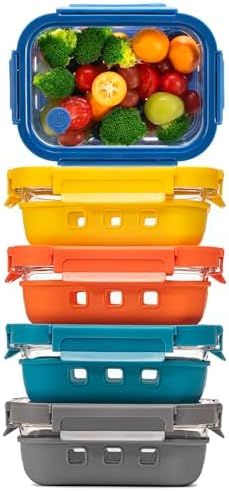 GENICOOK 5 Pc Glass Meal Prep Containers with Glass Lids