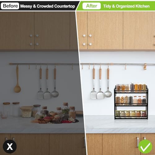 3 Tier Bamboo Spice Rack Wall Mount or Countertop,Spice Organizer
