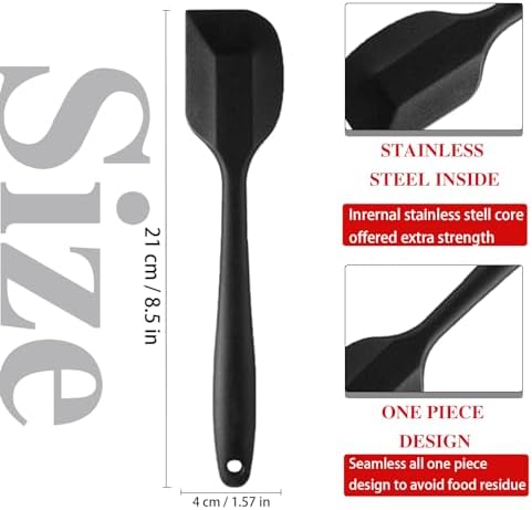 KAKAMINA Black Silicone Spatulas, 8 Pack 8.5 Inch, Sturdy Steel Core