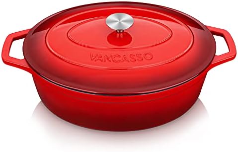 vancasso 9.3 Qt Oval Enameled Cast Iron Dutch Oven with Lid, Red