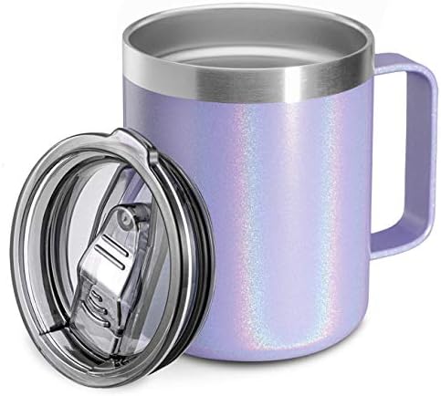 12 oz Insulated Travel Coffee Mug with Handle, Glitter Lavender