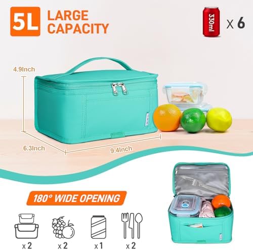 NOL Small Lunch Bag Mini Lunch Box Insulated Lunch Bag for Men/Women Leakproof Cooler Tote Bag Lightweight Nylon Waterproof Lunch Box For Work,Cyan