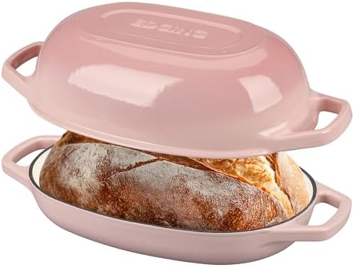 EDGING CASTING Enameled Cast Iron Oval Dutch Oven Pot with Lid, Dutch Oven for Sourdough Bread Baking, Bread Oven, Bread Dutch Oven, Oval Bread Pan, 5qt, Pink