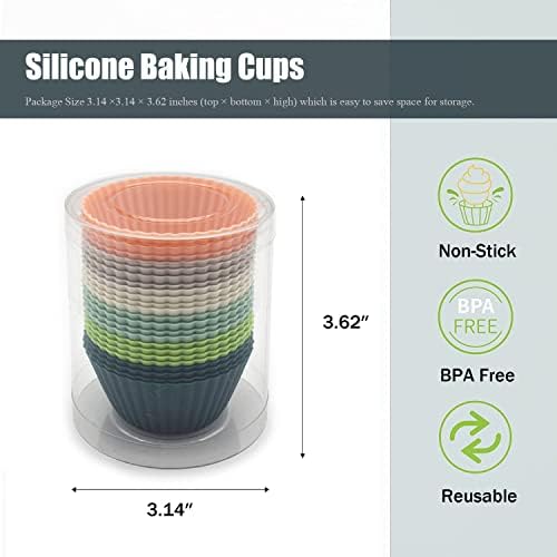 24 Pack Silicone Baking Cups, Reusable Cupcake Liners Molds, Multicolor