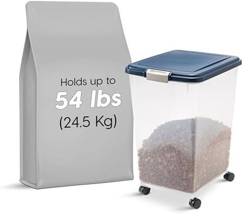 IRIS USA Dog Food Storage Container, Up to 54 lbs, Navy, Made in USA