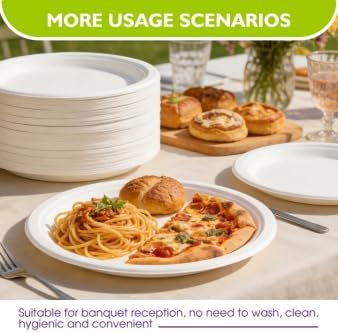 Compostable Paper Plates 10 Inch 150 Pack, Biodegradable Disposable Plates Heavy Duty White Plates, Made of Natural Sugarcane Bagasse, Unbleached Round Dinner Plates