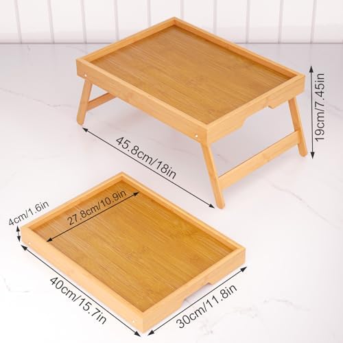 Fibogollo 4 Pack Bamboo Bed Tray Table with Folding Legs,Breakfast Trays,Serving Tray for Food and Snack,Laptop Trays for Working(Natural)