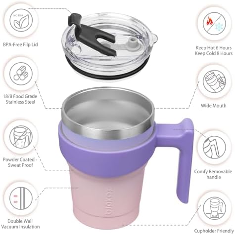 BJPKPK 10 oz Mini Tumbler with Lid, Straw & Handle, Insulated Steel Cup