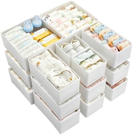 Vtopmart 18 Pack Baby Clothes Organizer, Fabric Drawer Drawer Bins, White