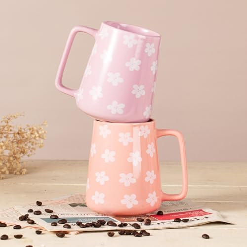 24 oz Large Ceramic Coffee mugs, Extra Large Cup, Big Handle (24 oz pink)