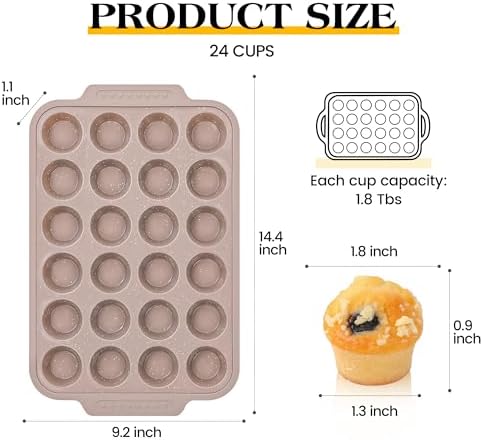 2 Pcs Silicone Muffin Pans for Baking with Metal Reinforced Frame, Nonstick Cupcake Tray for Oven, 24 Cups Mini Size Silicone Molds for Egg Bites, Dishwasher Safe (Brown, Cream)