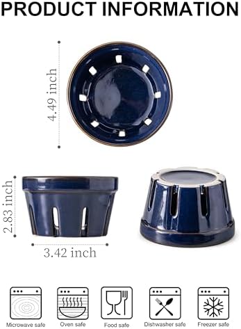Gomakren Ceramic Berry Bowls with Holes Set of 2 for Fridge, Cobalt Blue